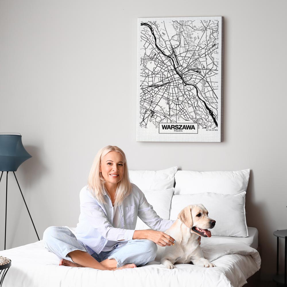 Warszawa City Plan Map Vertical Canvas Print