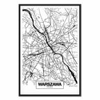 Warszawa City Plan Map Vertical Canvas Print