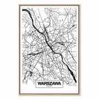 Warszawa City Plan Map Vertical Canvas Print