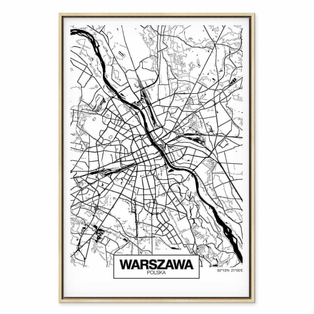 Warszawa City Plan Map Vertical Canvas Print