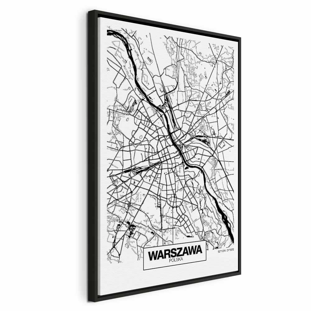 Warszawa City Plan Map Vertical Canvas Print