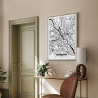 Warszawa City Plan Map Vertical Canvas Print