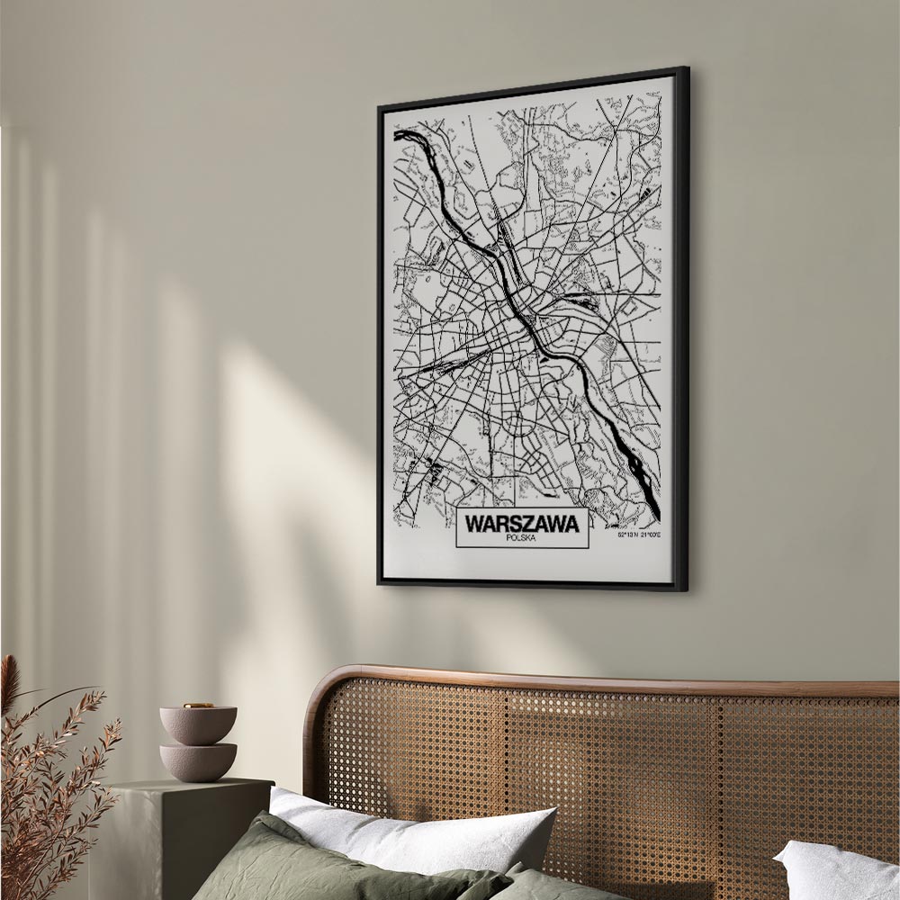Warszawa City Plan Map Vertical Canvas Print