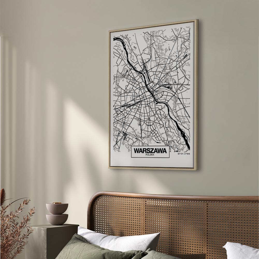 Warszawa City Plan Map Vertical Canvas Print