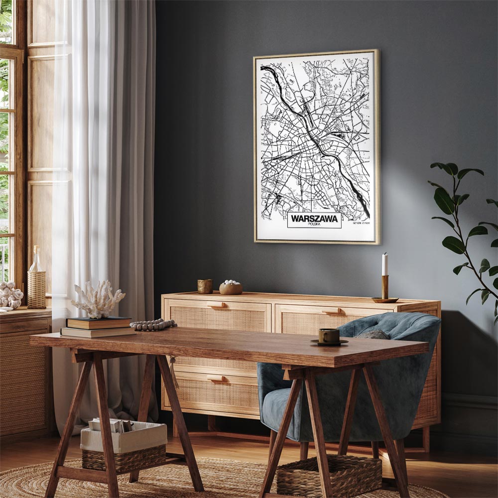 Warszawa City Plan Map Vertical Canvas Print