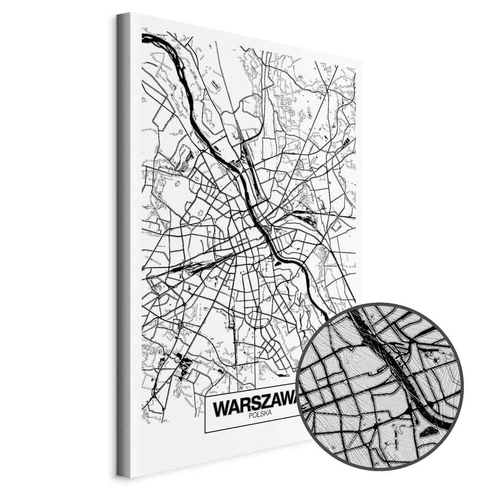 Warszawa City Plan Map Vertical Canvas Print