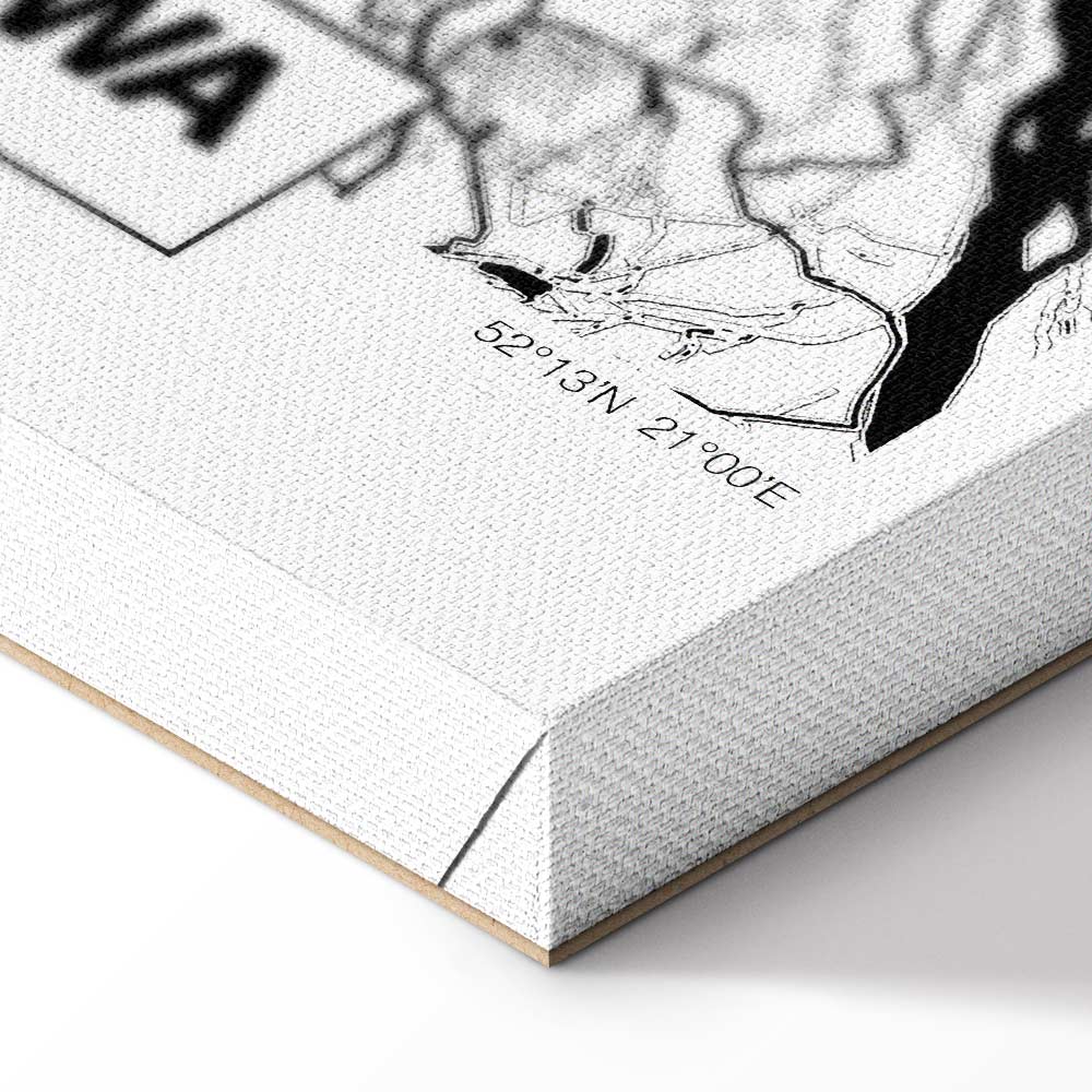 Warszawa City Plan Map Vertical Canvas Print