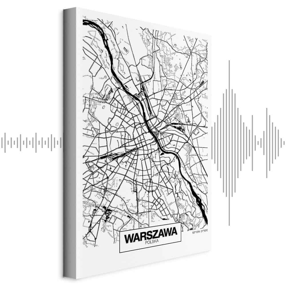Warszawa City Plan Map Vertical Canvas Print