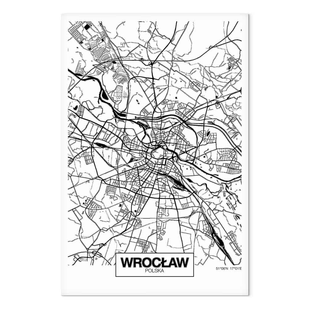 Wroclaw City Plan Map Vertical Canvas Print
