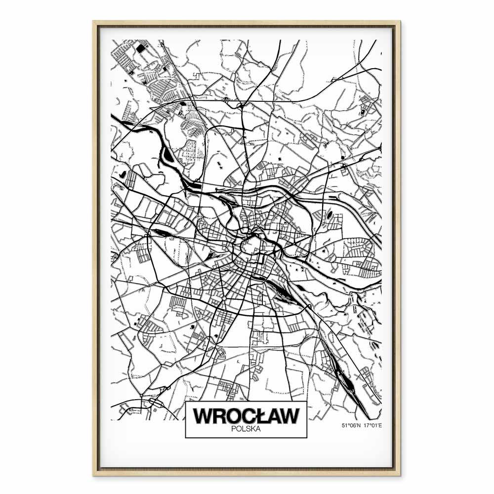 Wroclaw City Plan Map Vertical Canvas Print