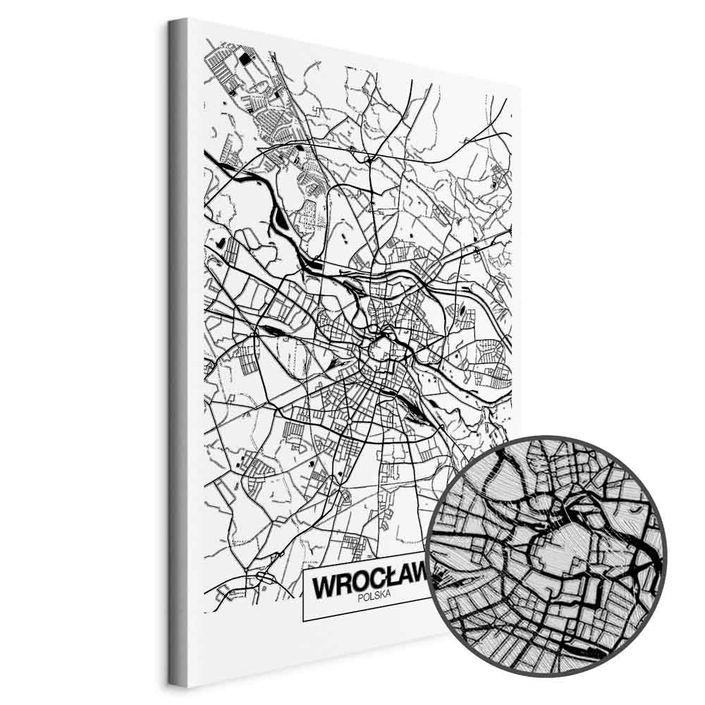 Wroclaw City Plan Map Vertical Canvas Print