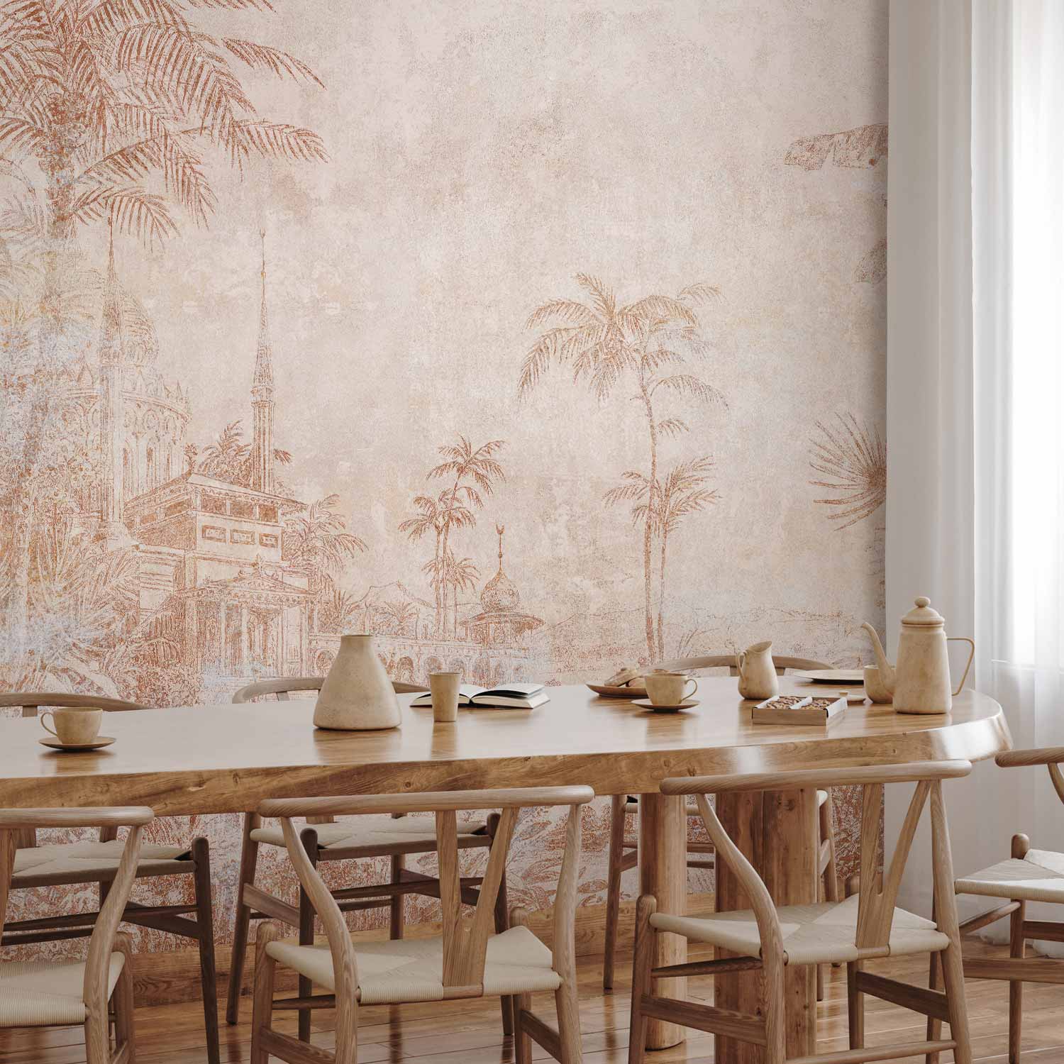 Indian Temple Palm Trees Architectural Wall Mural