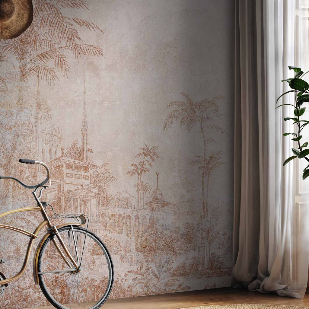 Indian Temple Palm Trees Architectural Wall Mural