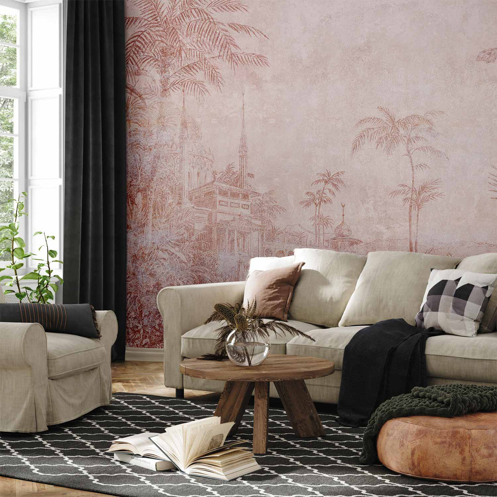 Wall Mural Landscape with Temple and Palm Trees