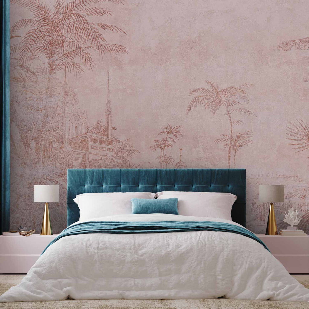 Indian Temple Landscape Palm Trees Wall Mural