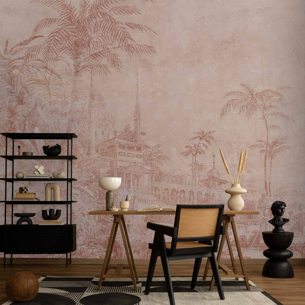 Indian Temple Landscape Palm Trees Wall Mural