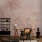 Indian Temple Landscape Palm Trees Wall Mural