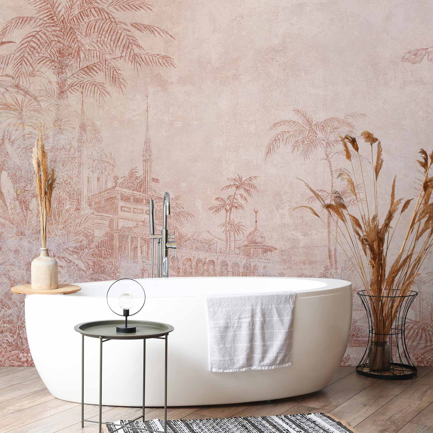 Indian Temple Landscape Palm Trees Wall Mural