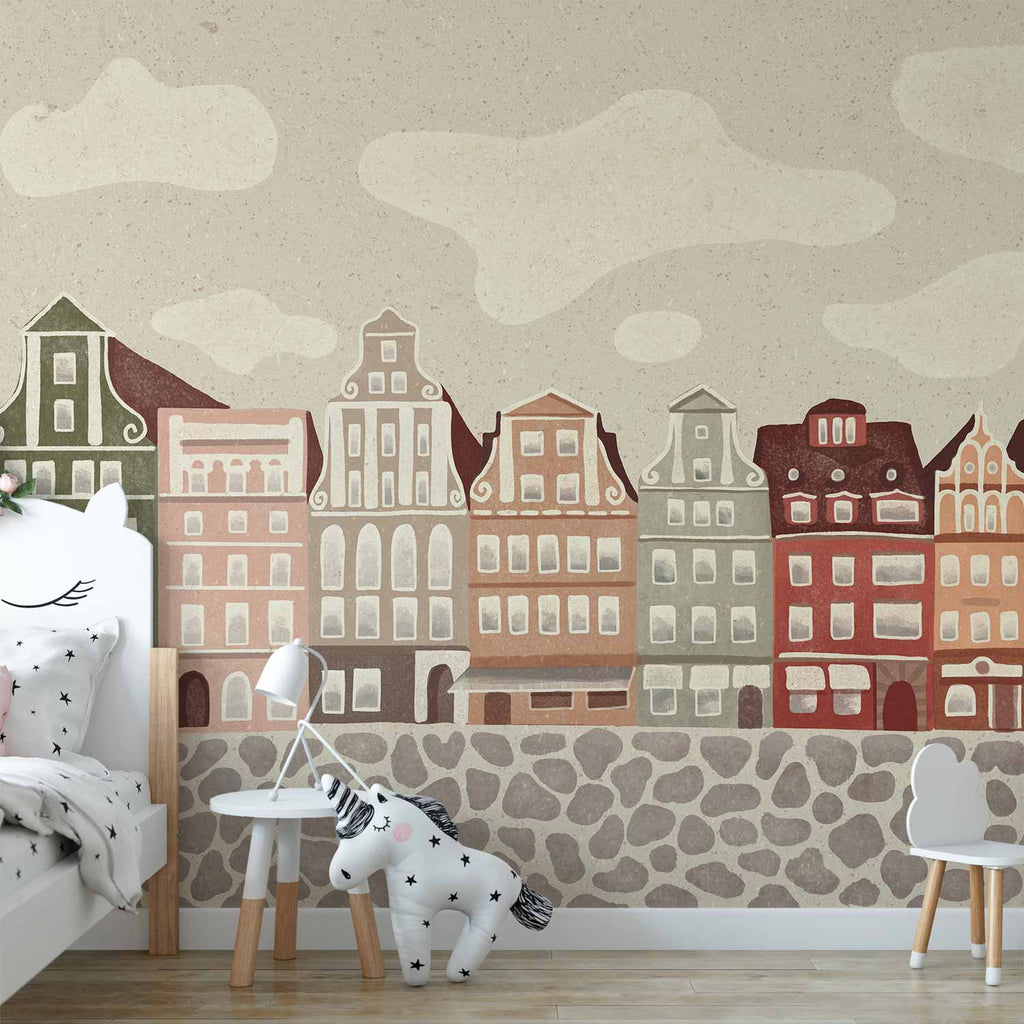 Wall Mural Salt Square Colorful Illustrated Townhouses