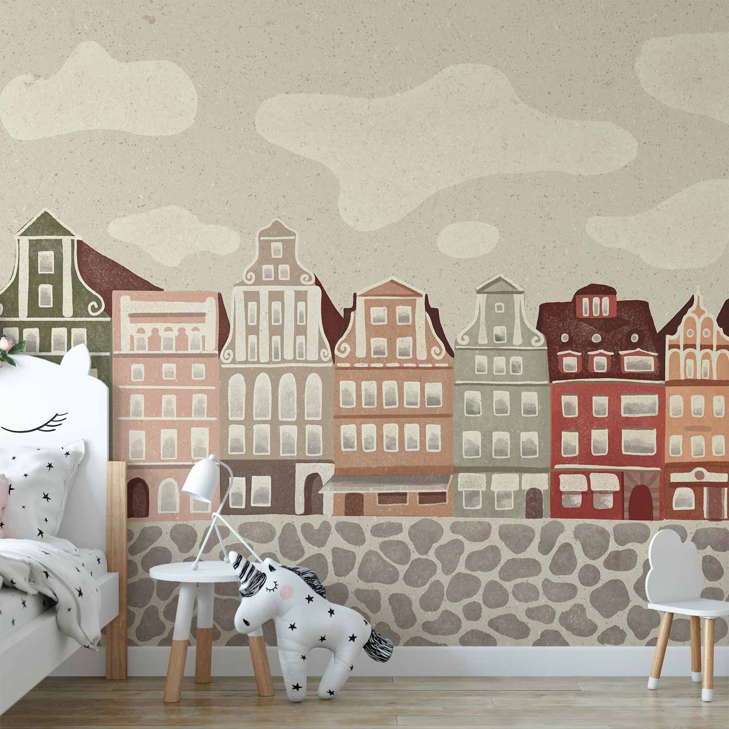 Wall Mural Salt Square Colorful Illustrated Townhouses