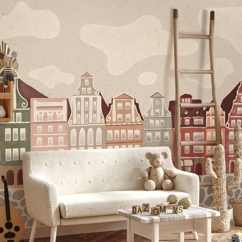 Colorful Townhouses City Wall Mural