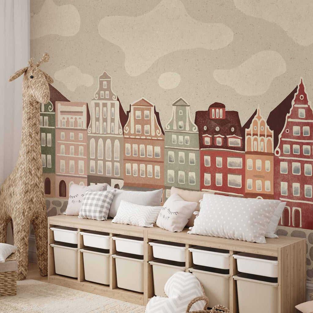 Colorful Townhouses City Wall Mural