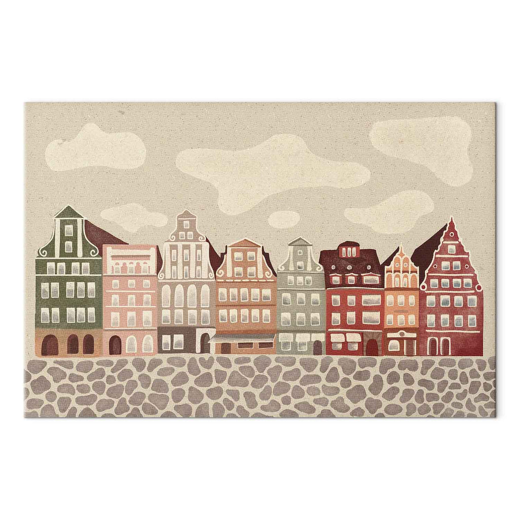Colorful Illustrated Townhouses City Canvas Print