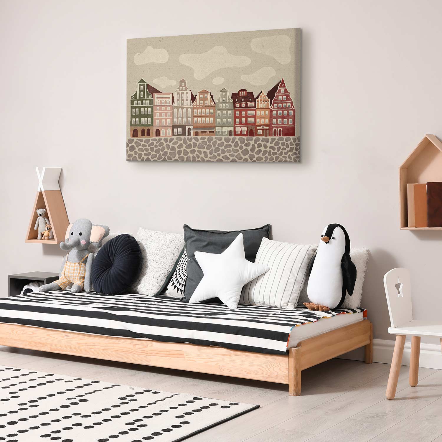 Colorful Illustrated Townhouses City Canvas Print