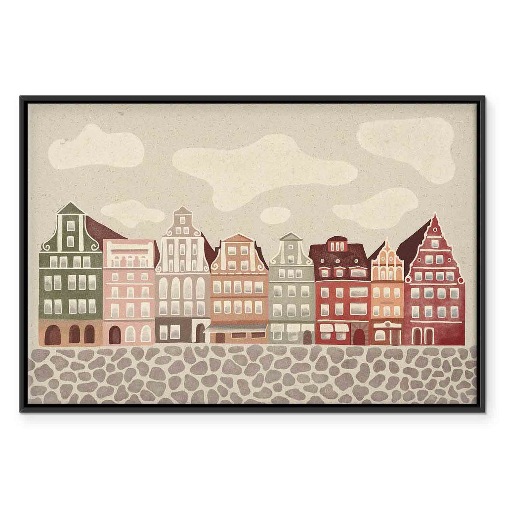 Colorful Illustrated Townhouses City Canvas Print
