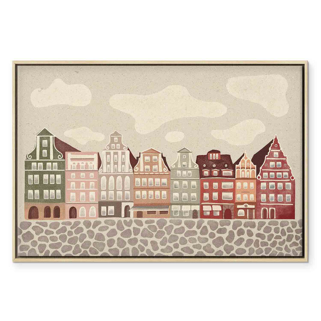 Colorful Illustrated Townhouses City Canvas Print