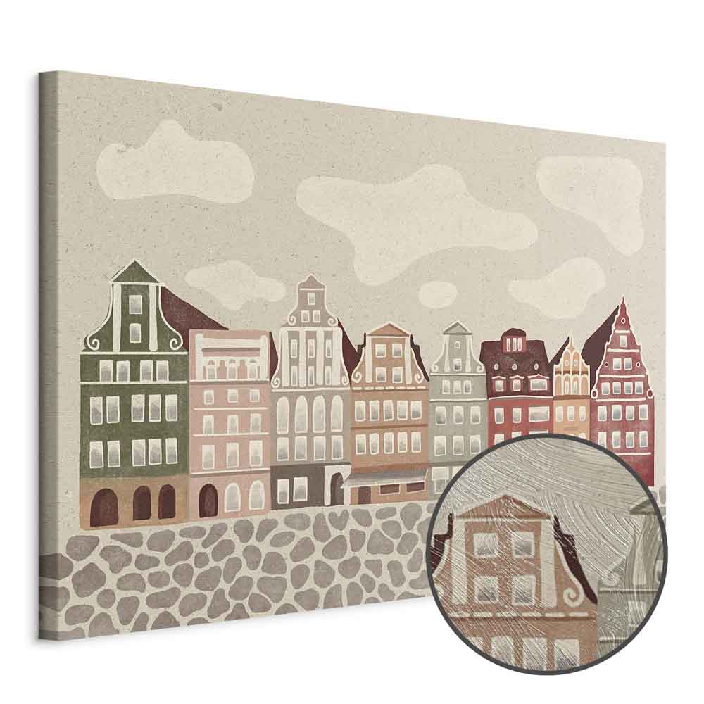 Colorful Illustrated Townhouses City Canvas Print