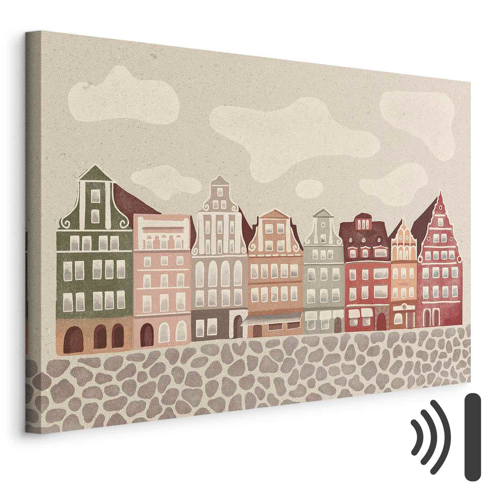 Colorful Illustrated Townhouses City Canvas Print