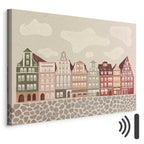 Colorful Illustrated Townhouses City Canvas Print