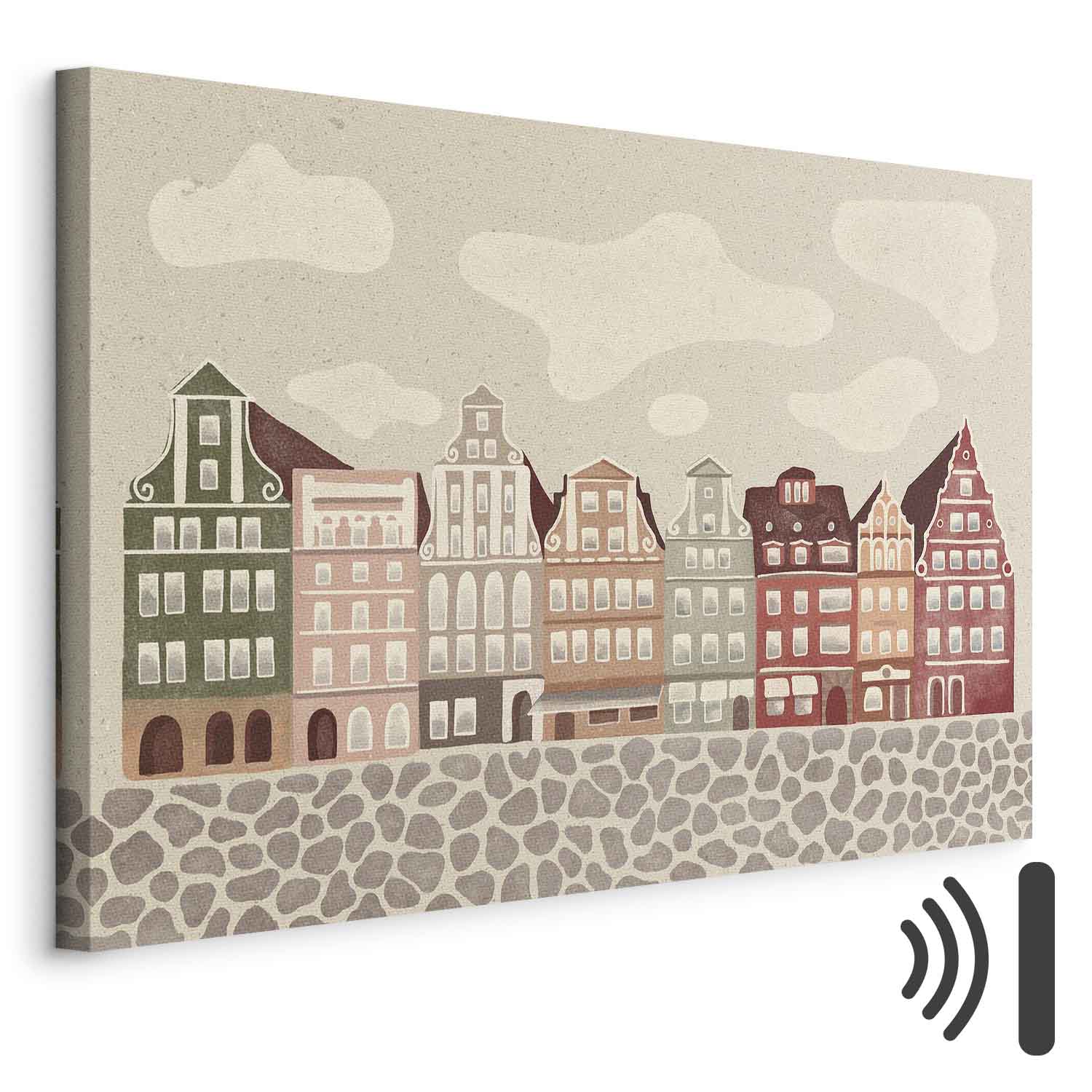 Colorful Illustrated Townhouses City Canvas Print