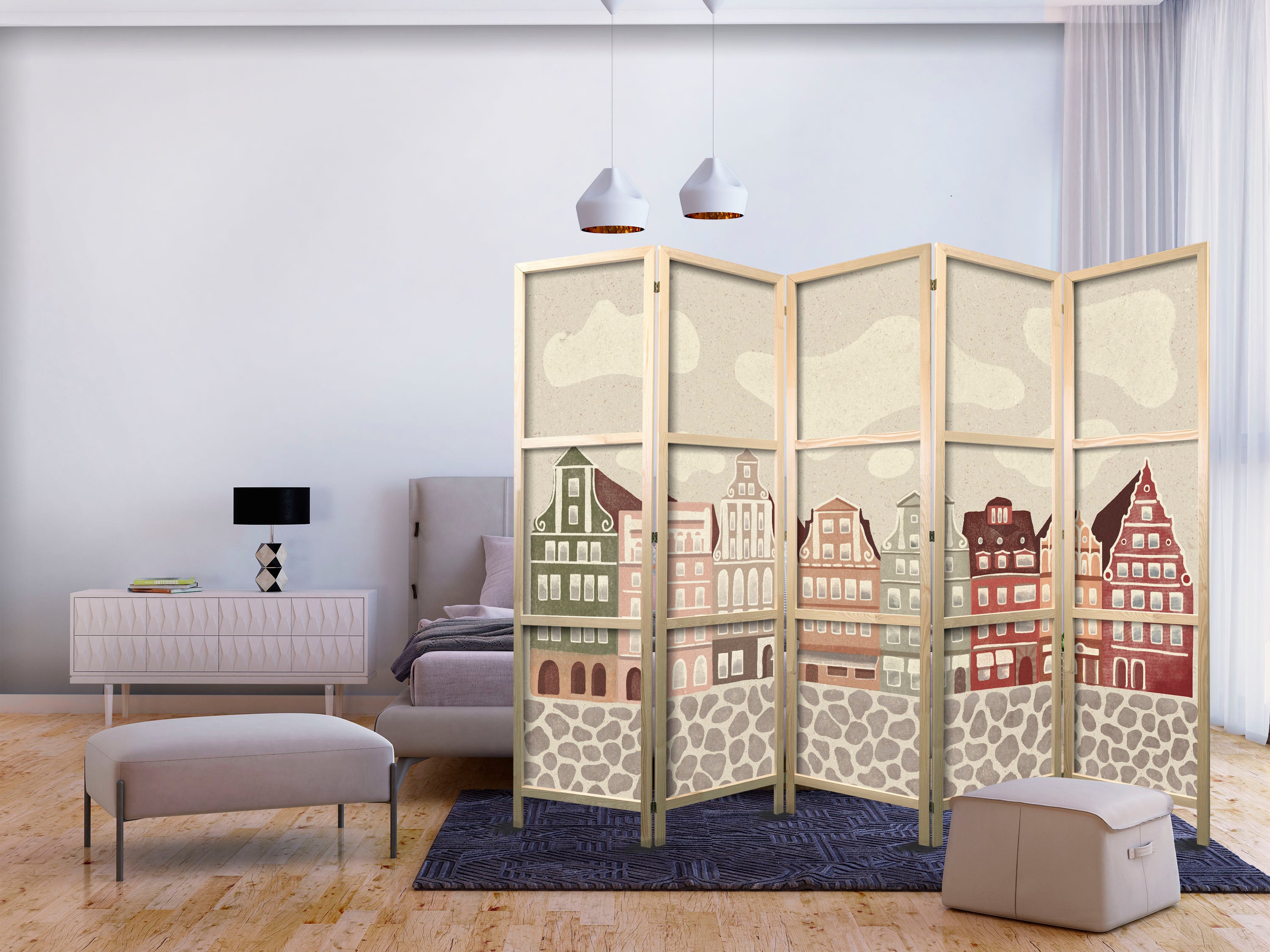 Japanese Room Divider - Solny Square - Multicoloured 5-Panel