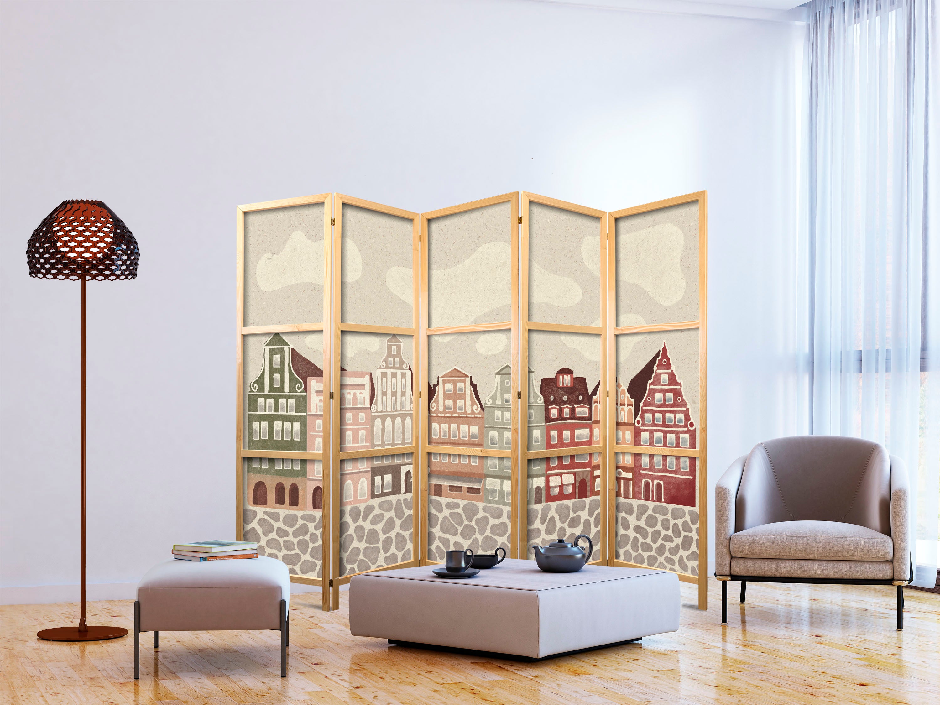 Japanese Room Divider - Solny Square - Multicoloured 5-Panel