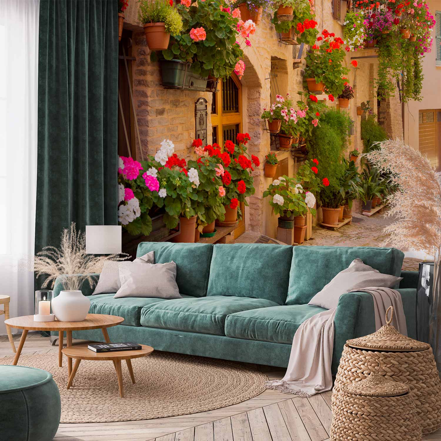 Spello Italy Flowered Alley Street Wall Mural