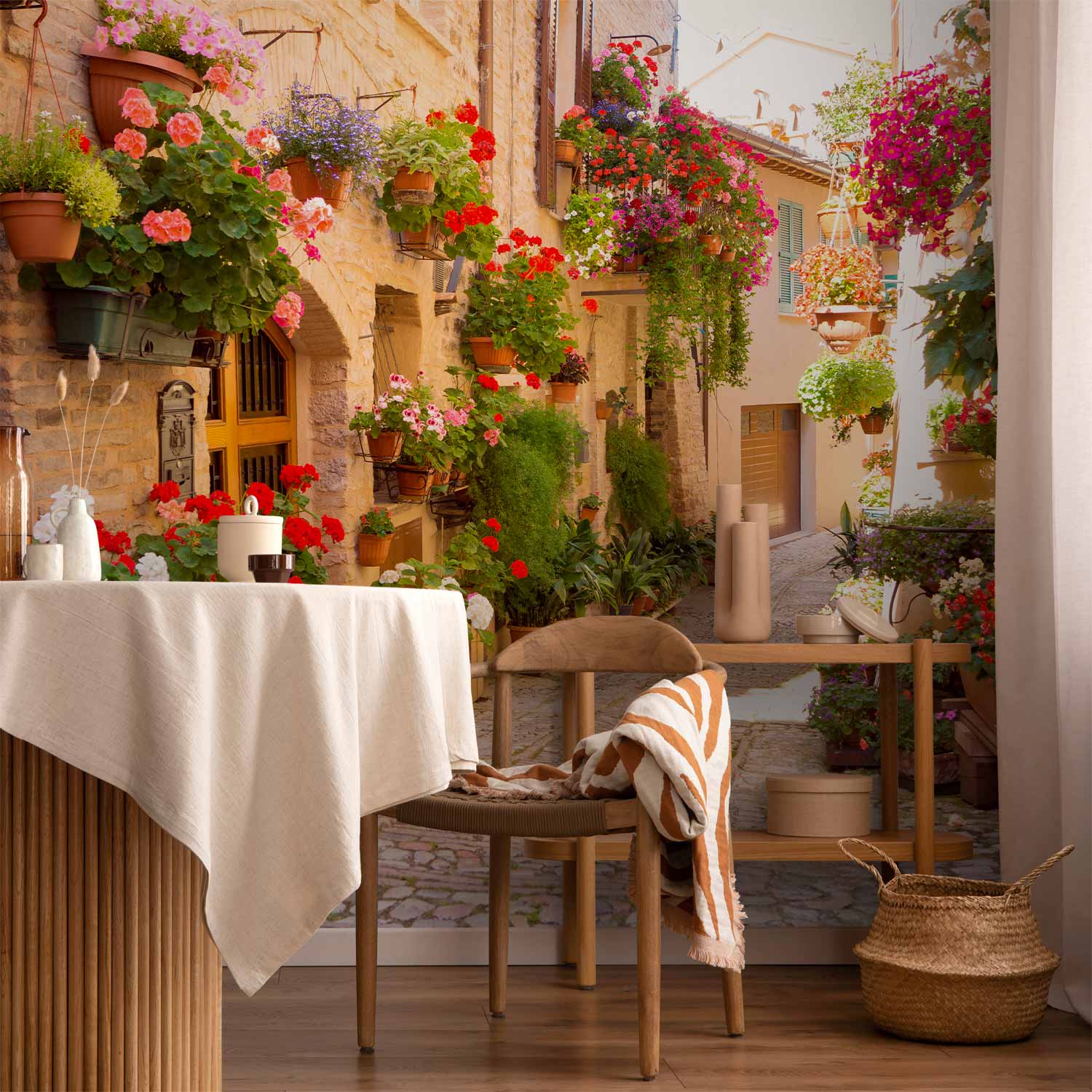 Spello Italy Flowered Alley Street Wall Mural