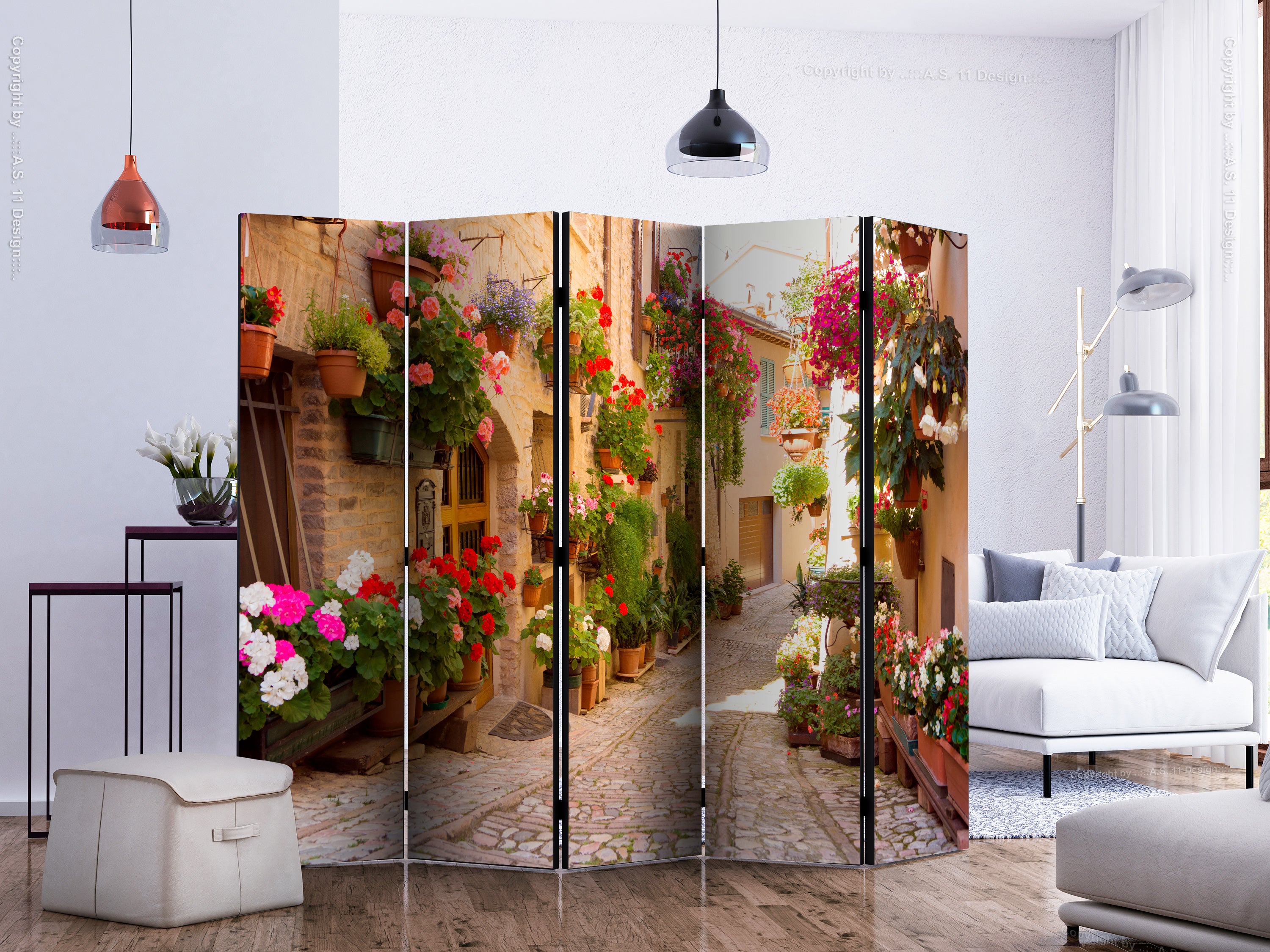 Spello Alley Floral Street 5-Panel Room Divider