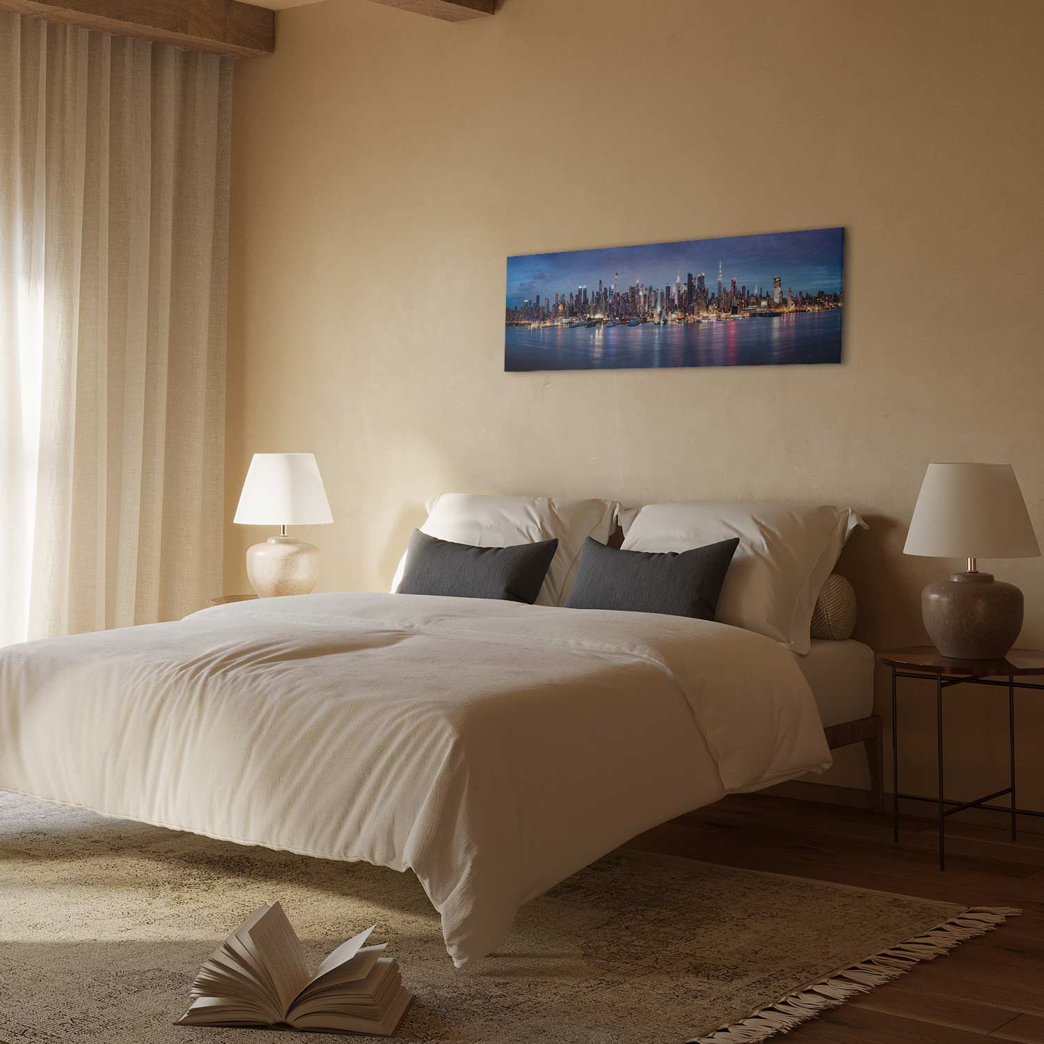 New York Manhattan Night Skyline Panorama Canvas Print