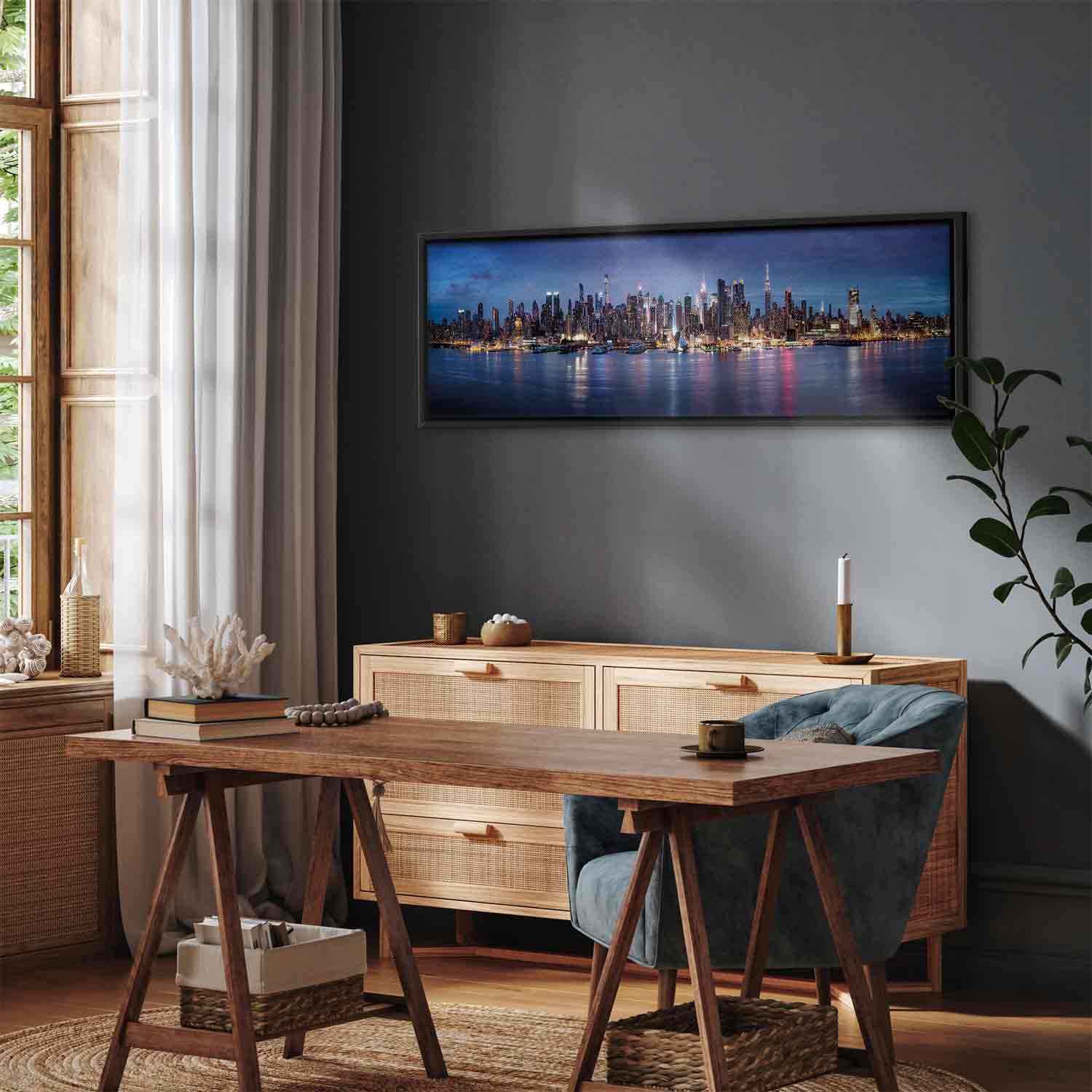 New York Manhattan Night Skyline Panorama Canvas Print