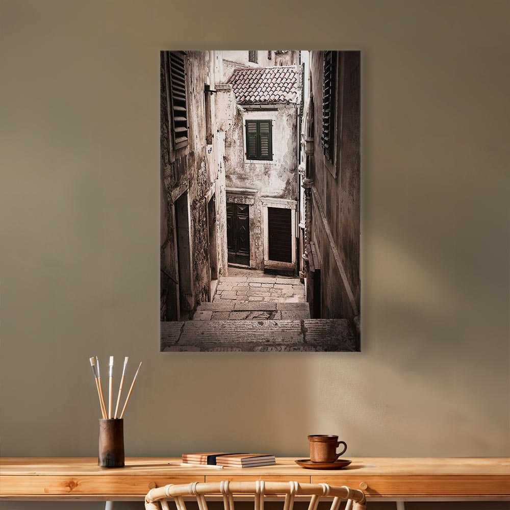 Retro Alley Architecture Vertical Canvas Print