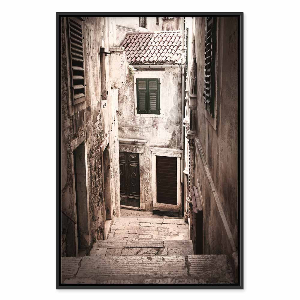 Retro Alley Architecture Vertical Canvas Print