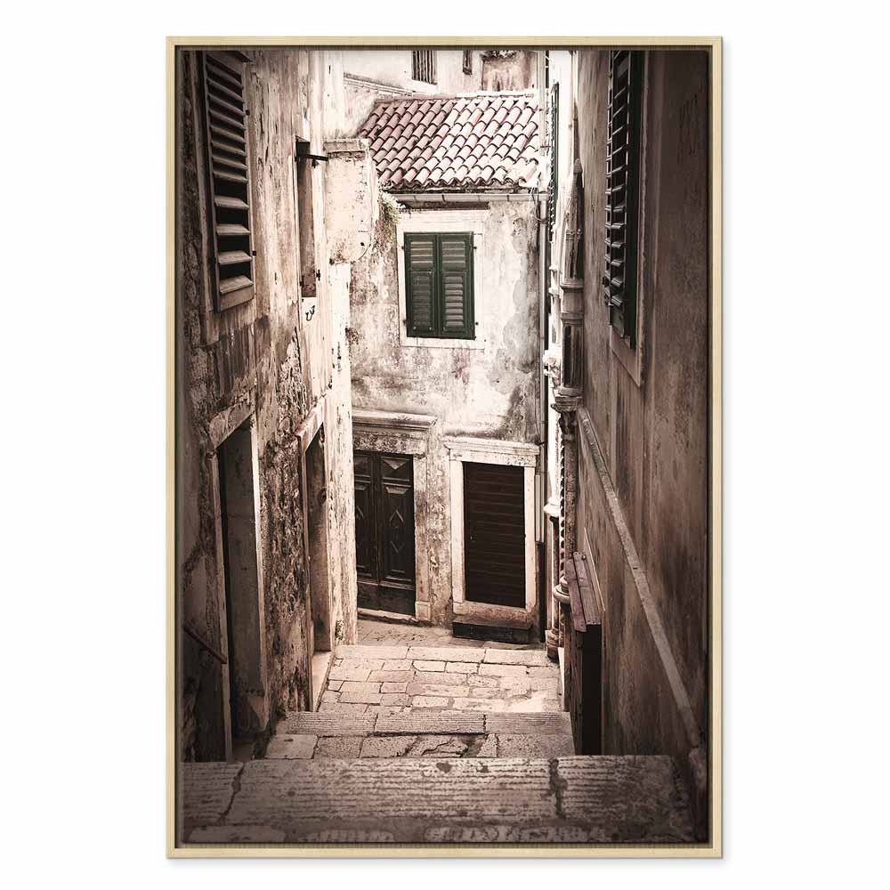 Retro Alley Architecture Vertical Canvas Print