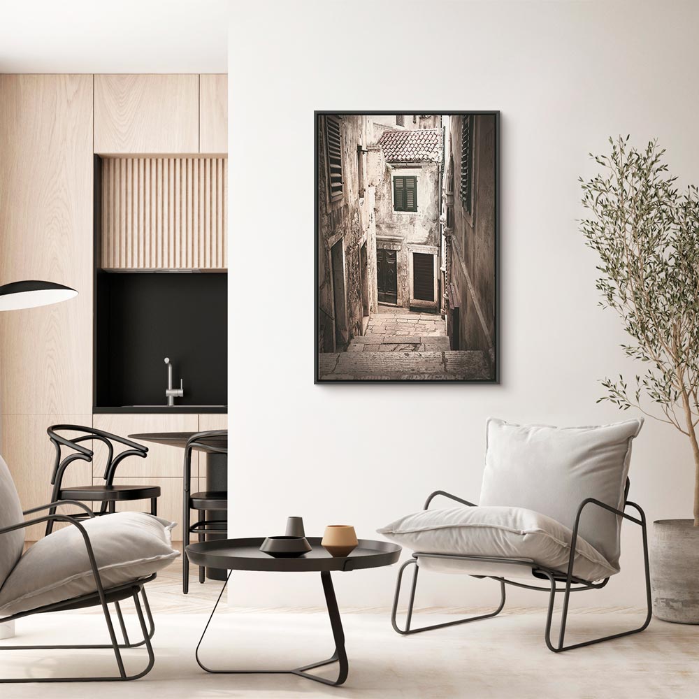 Retro Alley Architecture Vertical Canvas Print