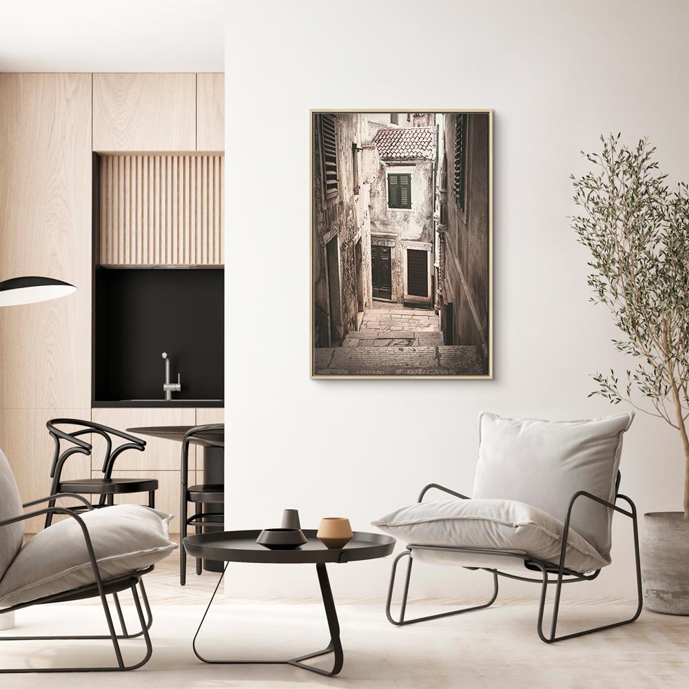 Retro Alley Architecture Vertical Canvas Print