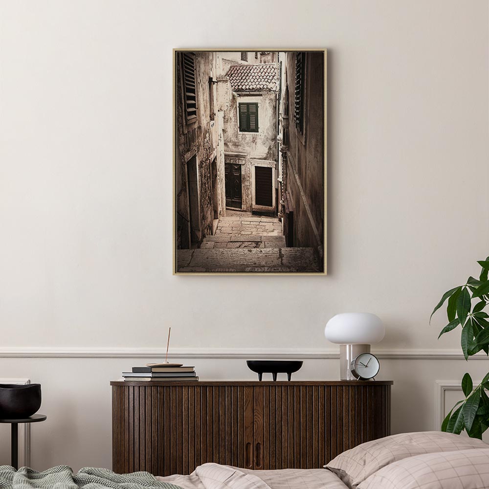 Retro Alley Architecture Vertical Canvas Print