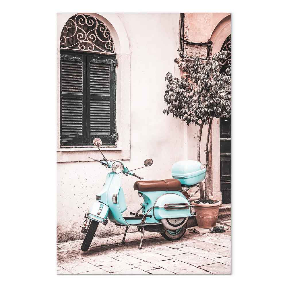 Iconic Vespa Street Scene Vertical Canvas Print