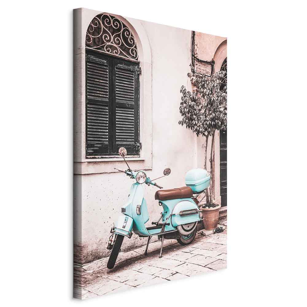 Iconic Vespa Street Scene Vertical Canvas Print