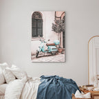 Iconic Vespa Street Scene Vertical Canvas Print